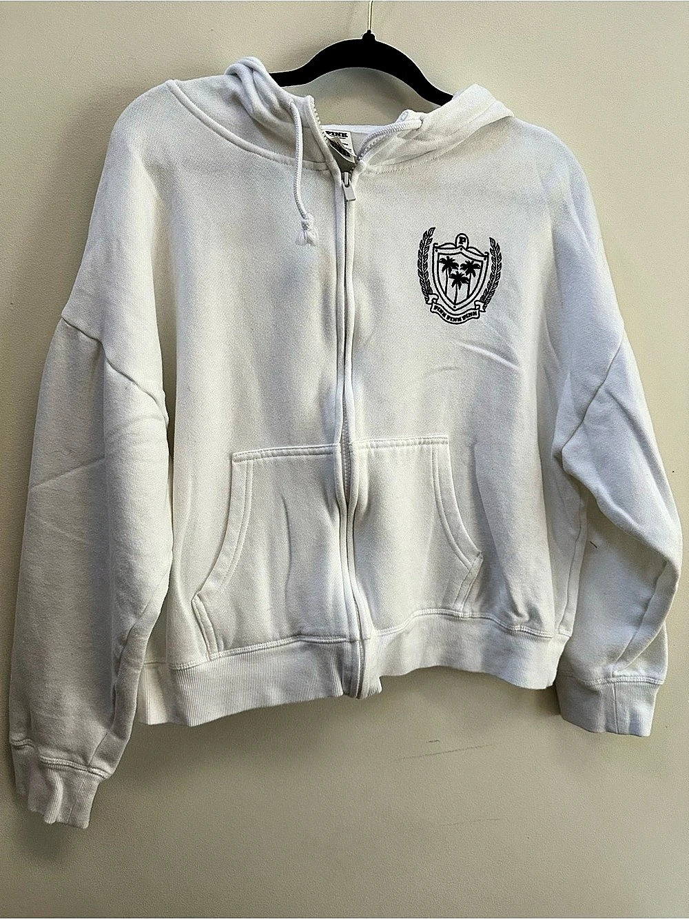PINK Zip-Up Hoodie White Size Large